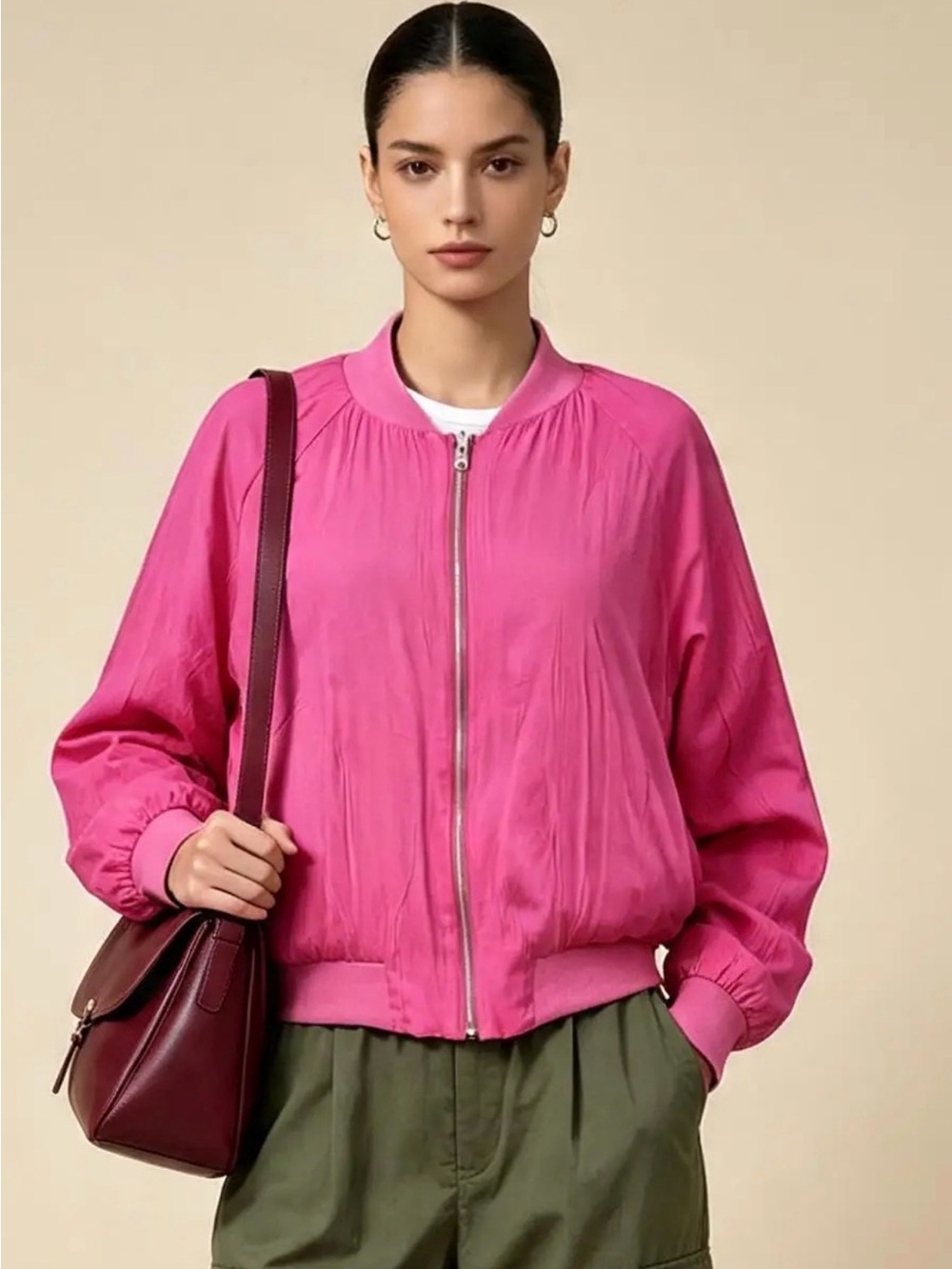 GIRLFRIEND COLLECTIVE Reversible Bomber Jacket BNWT Size Medium Pink Mauve White